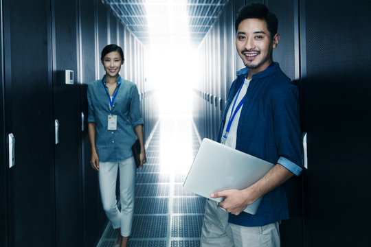 Technical personnel in the maintenance room inspection
