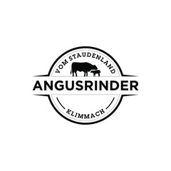 Vintage Black Angus Logo Design Template. Cow Farm Logo Design. Cow Vector Illustration 