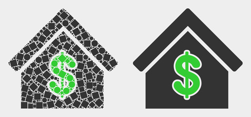 Pixel and flat rent house icons. Vector mosaic of rent house combined of random rectangle elements and spheric elements.