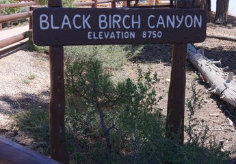 Close up of a concrete sign at the Black Birch Canyon, an elevation of 8,750 at Bryce Canyon National Park in Utah.