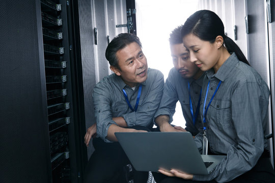 Technical personnel in the maintenance room inspection