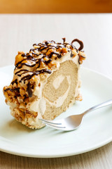 Coffee cake roll on a wooden table