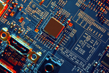 Electronic circuit board close up.