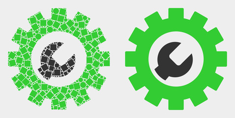 Pixel and flat setup tools icons. Vector mosaic of setup tools created of scattered dots and circle dots.