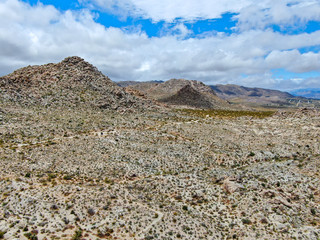 Aerial view of Joshua Tree National Park. American national park in southeastern California. Panoramic view of Arid desert.