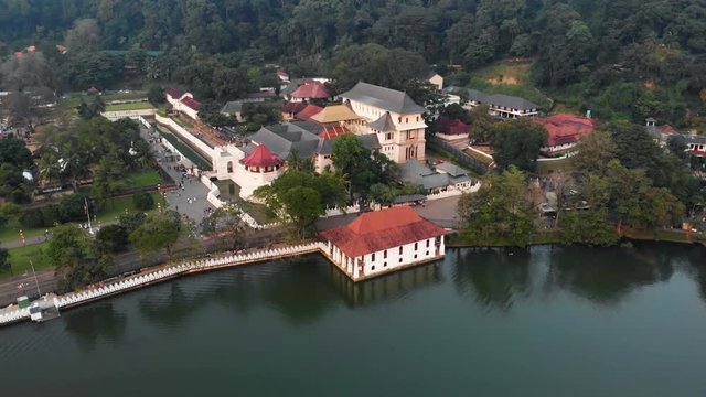 Aerial view of temple of the tooth Sri Lanka drone footage - Kandy Srilanka 