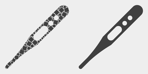 Dot and flat thermometer icons. Vector mosaic of thermometer organized of scattered dots and round dots.