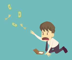 Businessman with money flying away.cartoon of business,employee unsuccess is the concept of the man characters business,the mood of people, can be used as a background,infographic.vector illustration