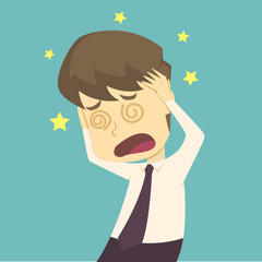 Businessman holding his head and squeeze his head, young worker with headache, stress.cartoon of business,employee success is the concept of the man characters business. vector illustration