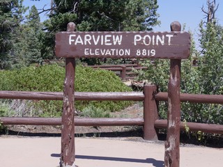 Concrete sign at the Farview Point lookout at Bryce Canyon National Park with an elevation of 8,819. 