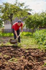 Farmer digging with a shovel
