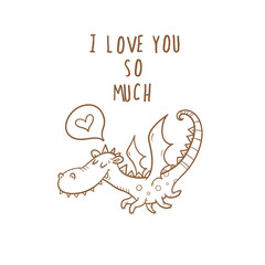 Vector card by Valentine's Day with cartoon  dragon in love.