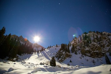 Winter mountains at night