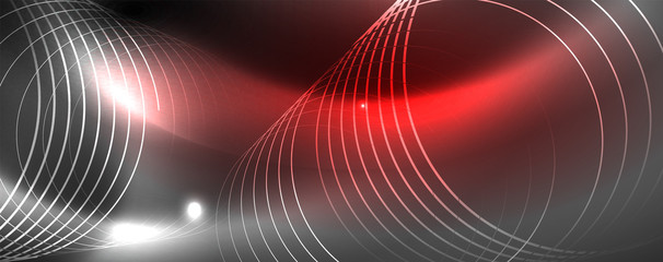 Fototapeta premium Shiny neon techno template. Neon lines background, 80s style laser rays