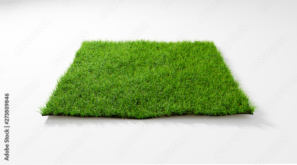 Poster 3d rendering illustration top view square green grass field isolated background