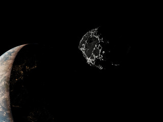 3d rendered illustration of an asteroid infront of the earth