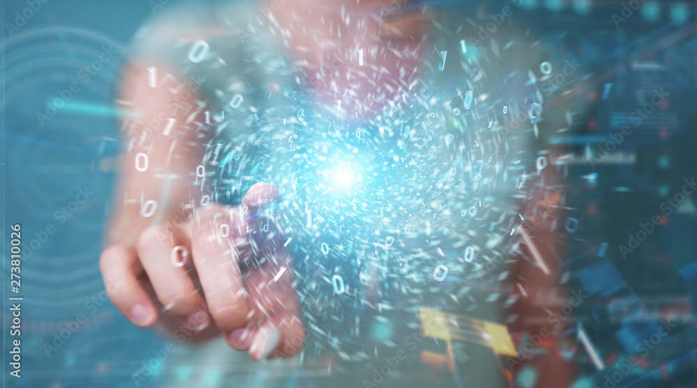 Poster woman creating new futuristic energy power source 3d rendering