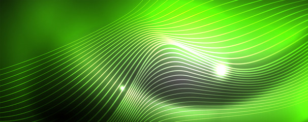 Fototapeta premium Neon vector wave lines abstract background, magic futuristic techno design