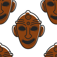 Tunisian mask museum relic or tribal totem seamless pattern