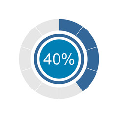 Blue pie graph and chart with 40 percentage. Vector graphic illustration of flat design.