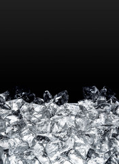 Crushed ice cubes on isolated black background