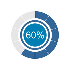 Blue pie graph and chart with 60 percentage. Vector graphic illustration of flat design.