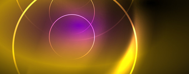 Shiny neon lights, dark abstract background with blurred magic neon light curved lines