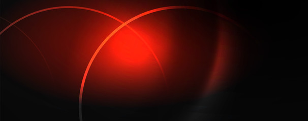 Dark abstract background with bright color neon lights and lines. Glowing background