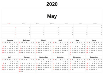2020 a monthly calendar  with white background.