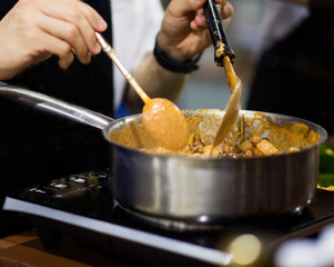 Chef preparing food in the kitchen, chef cooking, Chef decorating dish