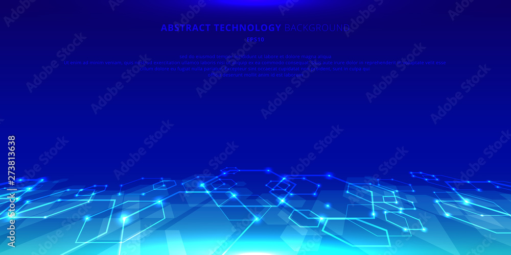 Poster abstract technology hexagons genetic and social network pattern perspective on blue background. futu