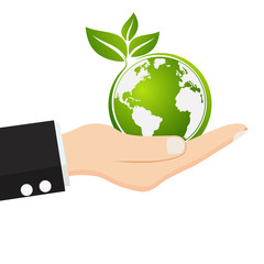 Hand holding green home concept vector illustration