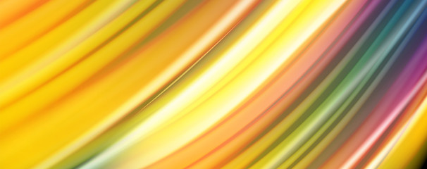 Abstract wave lines fluid rainbow style color stripes on black background. Artistic illustration for presentation, app wallpaper, banner or poster