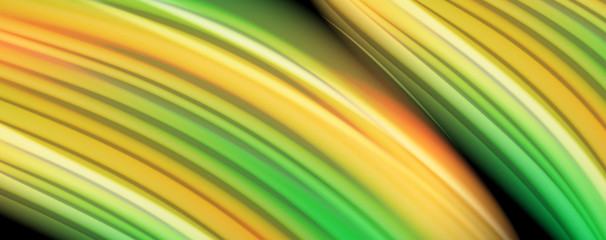 Modern rainbow liquid color flow colorful poster. Wave Liquid shape in black color background. Abstract composition