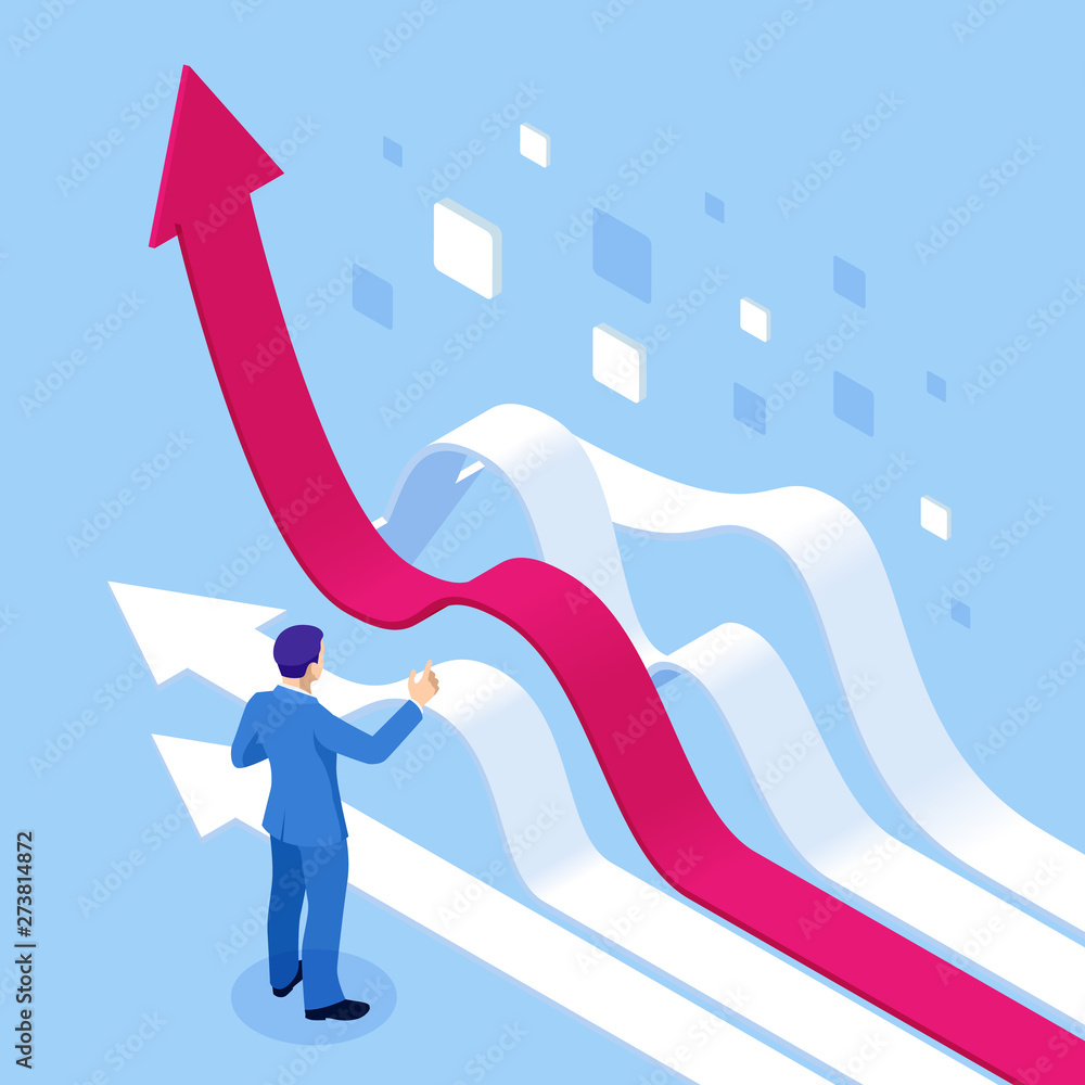 Poster isometric business analytics and financial technology, data visualization concept. business analytic
