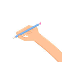 Hand with pencil vector illustration. Write concept.