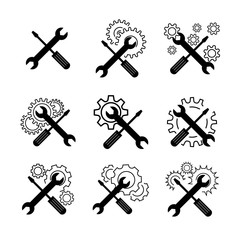 Crossed screwdriver and wrech vector icons set