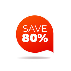 Red Vector Banner speech bubble on white background, save 80 percent