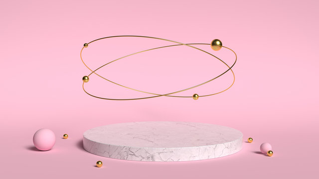 3d abstract background render. Pink platform for product display. Interior podium place. Blank decoration template for design.