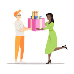 Delivering presents flat vector illustration