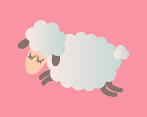 Cute sheep. Vector illustration in pastel colors on a pink background.