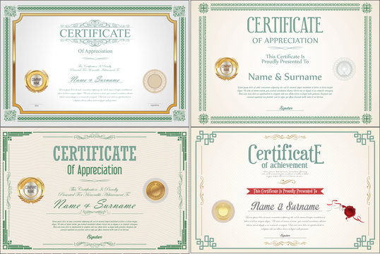 Set of Achievement certificate design with seals