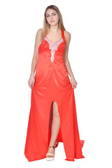 Portrait of beautiful woman posing on white background