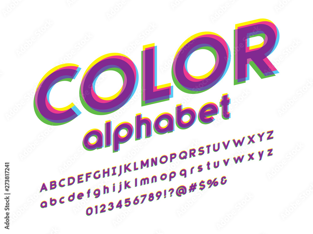 Fototapete overprint colors alphabet design with uppercase, lowercase, numbers and symbols