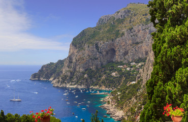 Fototapeta na wymiar Panoramic view of Marina Piccola and Tyrrhenian sea in Capri island - Italy