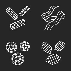 Pasta noodles types chalk icons set