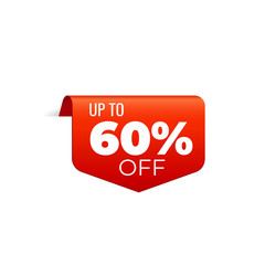 Red Vector Banner Ribbon on white background, top bookmark, up to 60 percent off