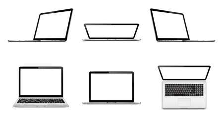 Laptop set with empty space on white background