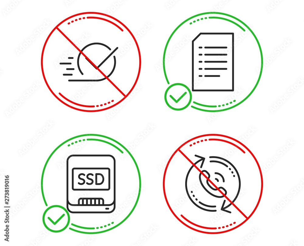 Poster do or stop. ssd, checkbox and document icons simple set. call center sign. memory disk, approved, in