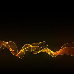 Abstract Dark Background with Gold Wave Lines.